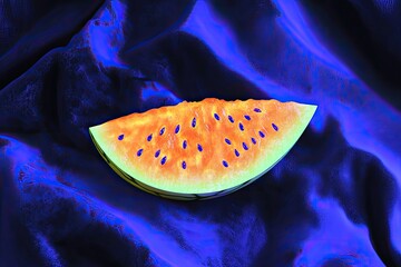 Vibrant watermelon slice on a dynamic fabric background