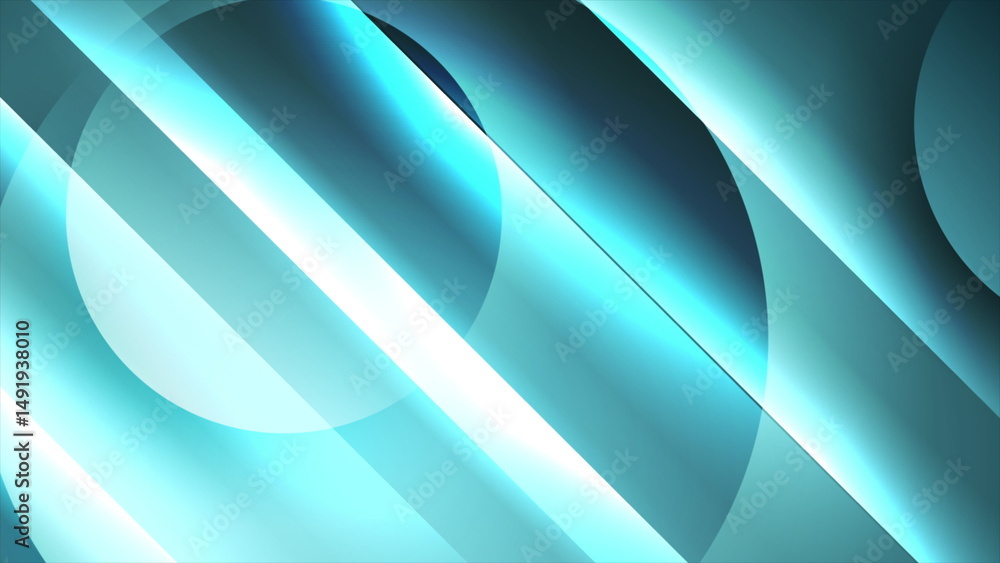 Poster blue glowing abstract geometric background with glossy circles and stripes