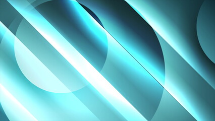 Fototapeta premium Blue glowing abstract geometric background with glossy circles and stripes