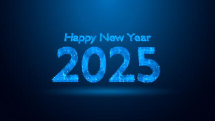 A vibrant digital representation of the year 2025, celebrating the New Year with bright blue lights and festive text to inspire joy and hope.