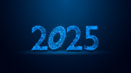 Futuristic design of the year 2025, illuminated with digital lights. Perfect for tech-related projects, New Year celebrations, or countdown themes.