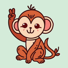 An Adorable Brown Monkey Posing Peacefully in a Cartoon Style