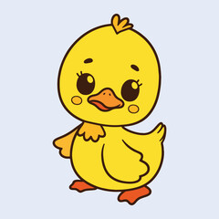 A Cute Yellow Duckling with Big Eyes Stands Alone