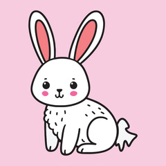 Cute White Bunny Cartoon Character with Pink Background Illustration
