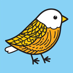 Cheerful Yellow Bird with White Head in Blue Sky