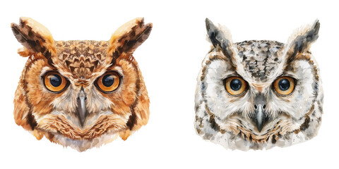 owl head watercolor vector illustration