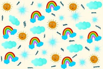 rainbow sun star seamless pattern