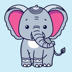 Adorable Baby Elephant Illustration with Big Ears and Trunk