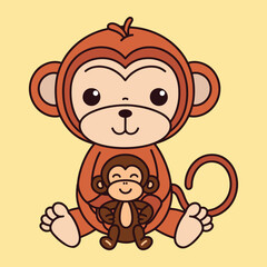 Adorable Monkey with Baby A Whimsical Animal Illustration