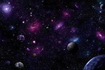 Cosmic expanse of nebulae and planets