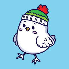 A White Winter Bird with a Cute Pom-Pom Hat
