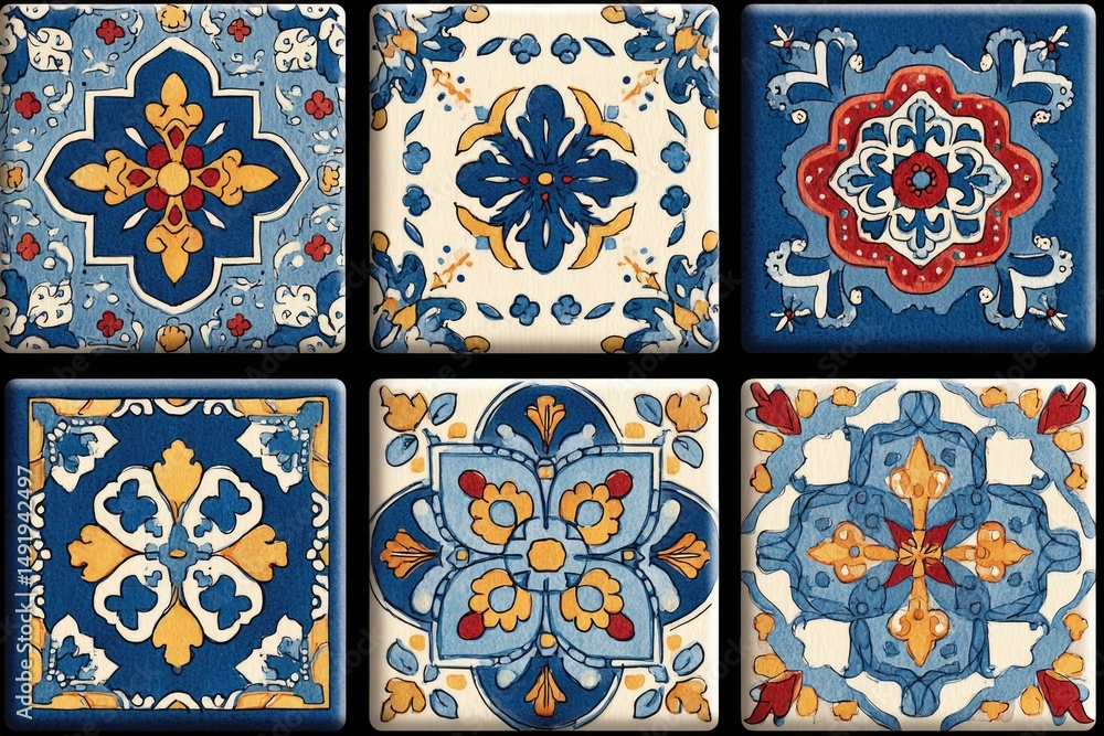 Poster intricate patterns in bold colors create stunning mosaic of craf