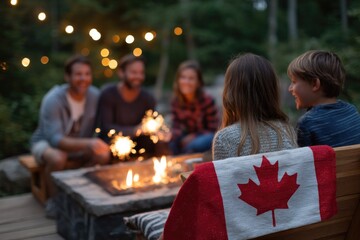 Gathering around fire, friends enjoying night, festive atmospher