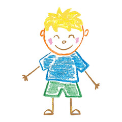 Doodle Boy Drawn With Charcoal Pencil Isolated On White Background. Children's Drawing Element. Vector Illustration Kid for Poster, Banner, Birthday.