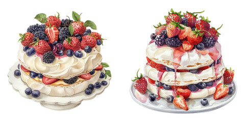 pavlova cake watercolor vector illustration