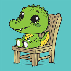 The Cute Alligator Is Sitting Comfortably On The Chair
