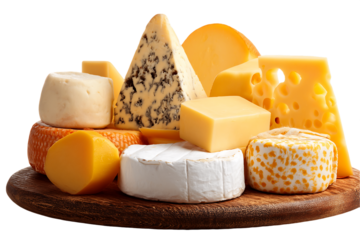 Assorted Cheeses on Wooden Board, PNG