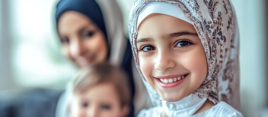 Radiant portrait of a muslim family with warm smiles and peaceful presence