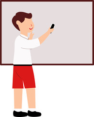 Elementary School Student wipe The Whiteboard in Classroom