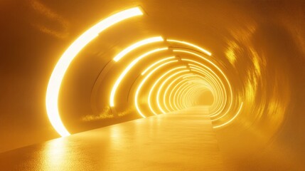 Naklejka premium Golden Neon Tunnel: A Futuristic Vision