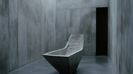 Concrete bathtub in a minimalist room