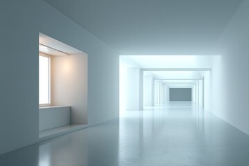 Empty, modern, light-filled hallway