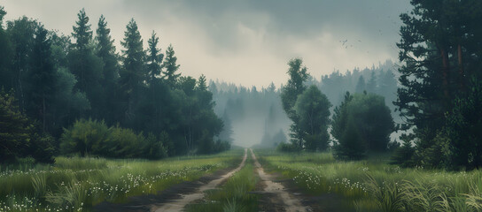 Misty forest path
