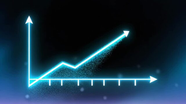 Glowing ROI line chart rises dynamically from left to right on a dark blue futuristic background. The animated graph peaks as the word ROI appears, representing financial growth and return