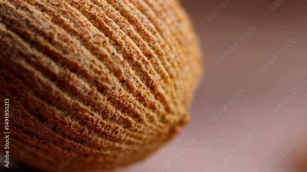 Poster abstract close-up image featuring intricate patterns and textures on a tan brown, ribbed natural sph