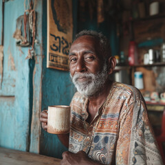 sri langka old man with a cup of coffee