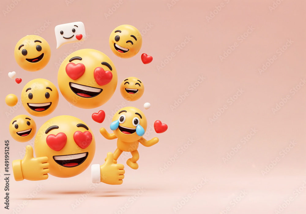 Poster 3d emoji for banner design with space for text . generative ai