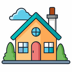 Vector illustration depicts a residential house, an architectural property icon with a distinct roof design