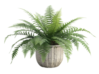 Lush fern houseplant in textured pot adds vibrant touch to any indoor space, enhancing atmosphere with its greenery and elegance