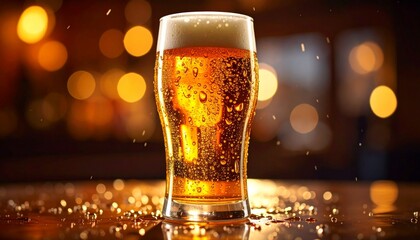 冷たくて水滴のついたビール