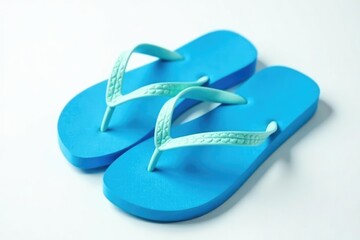 Fototapeta premium Close-up of a bright blue flip-flop against a white backdrop, design element, color, template
