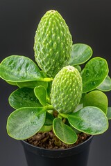 Close up of a Small Succulent with Bumpy Green Pods and Glossy Leaves