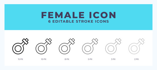 Female sign icon with different stroke. Editable stroke. Vector illustration.