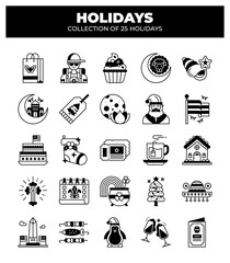 Holidays. Collection of 25 Diverse Holiday Icons