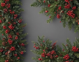 Luxurious coniferous branches and berry garland, seamless Xmas repeat , xmas, branches, background