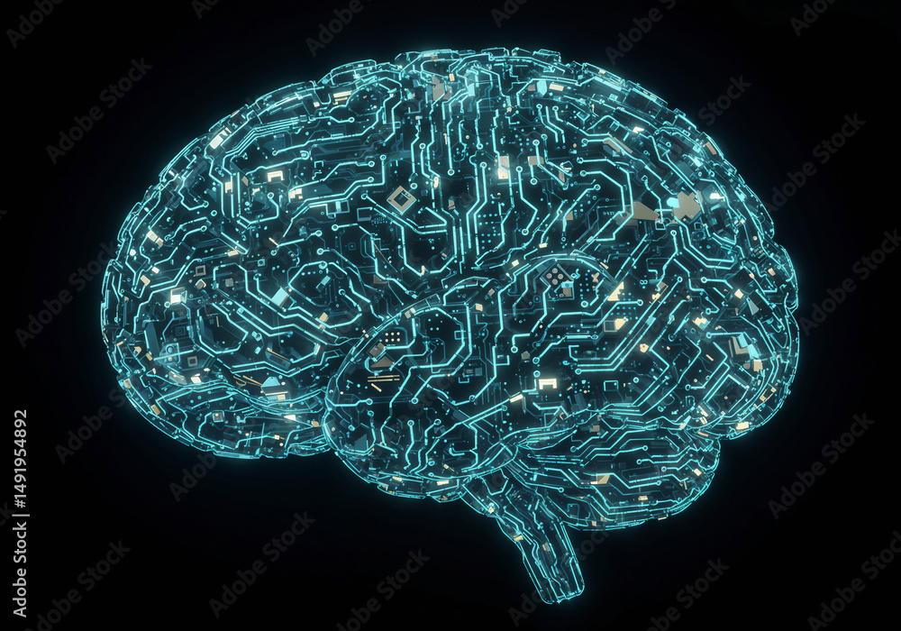 Poster futuristic artificial intelligence brain with neural connections . generative ai
