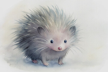 Adorable watercolor illustration of a cute hedgehog on a simple white background
