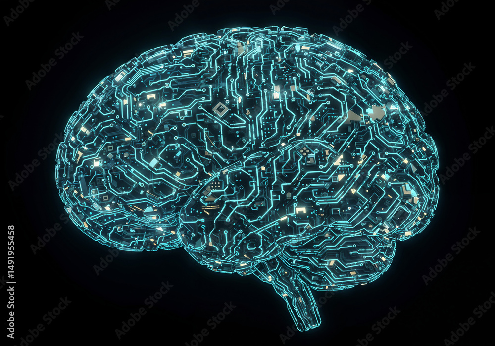 Poster futuristic artificial intelligence brain with neural connections . generative ai