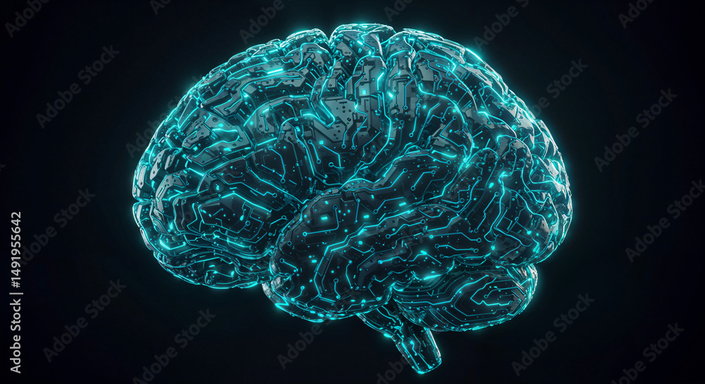 Aufkleber futuristic artificial intelligence brain with neural connections . generative ai
