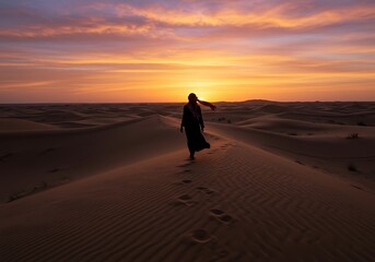 Desert's Embrace: Sunset Silhouette AI Generated