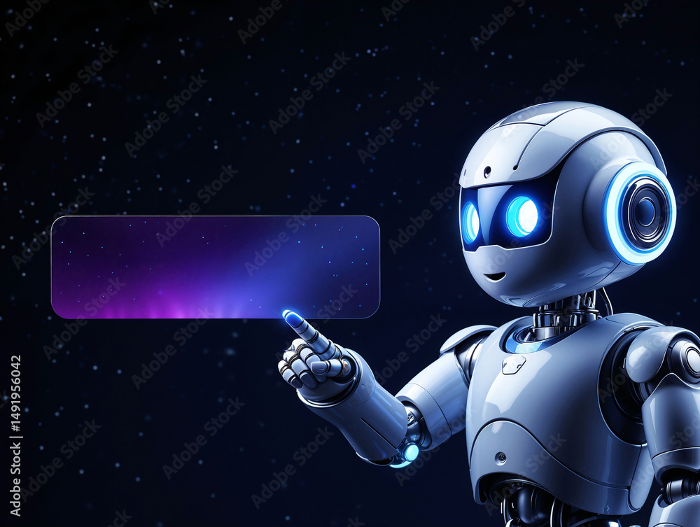 Poster futuristic robot and empty banner . generative ai