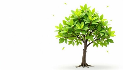 Obraz premium Single young tree, delicate leaves, white backdrop, green, lone, picture