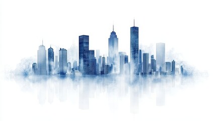 Naklejka premium City skyline, misty, blue tones, urban