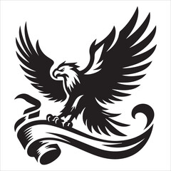 Obraz premium Eagle Clutching a Banner Silhouette, Eagle With Banner