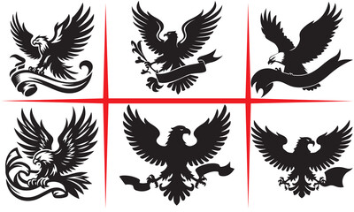 Obraz premium Eagle Clutching a Banner Silhouette, Eagle With Banner