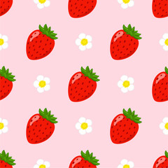Seamless pattern with cute strawberry.